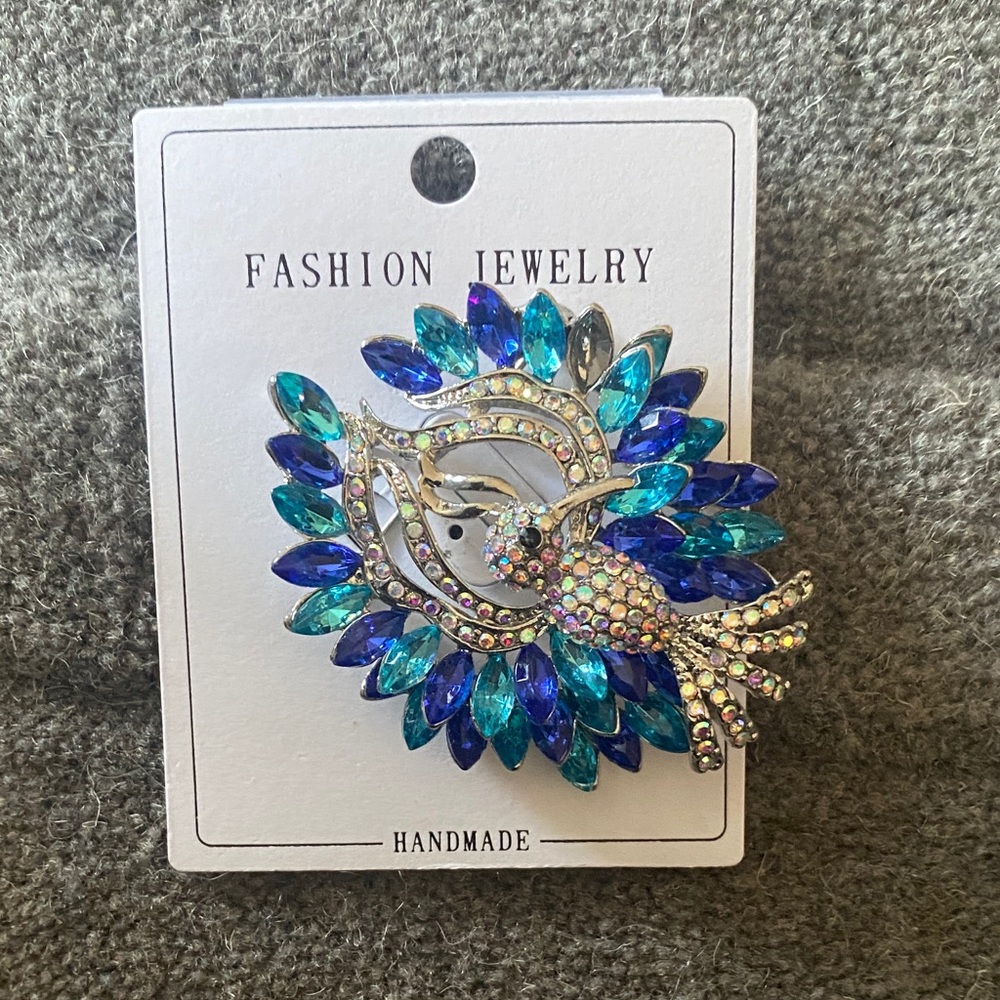 Handmade Blue and Silver Bird Brooch